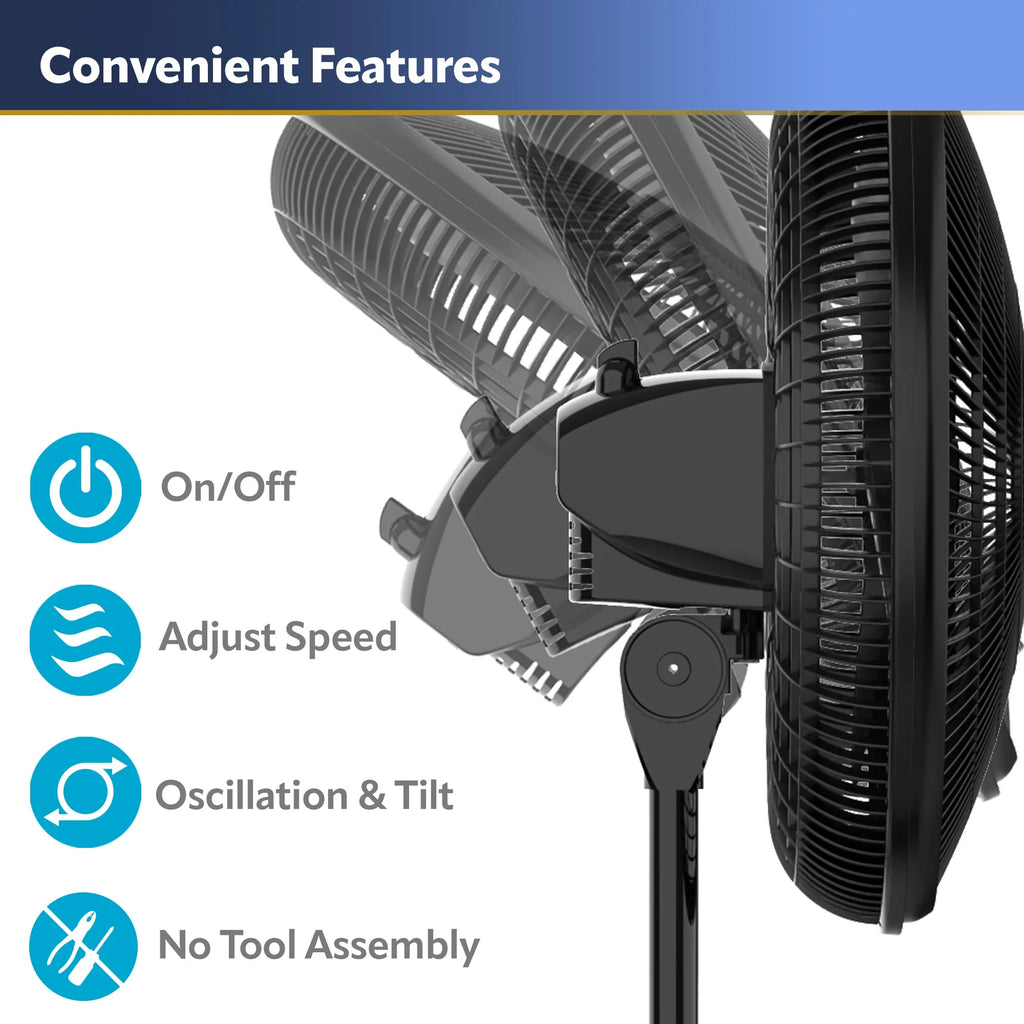 16 Oscillating Adjustable Pedestal Fan with 3-Speeds, Black A4840