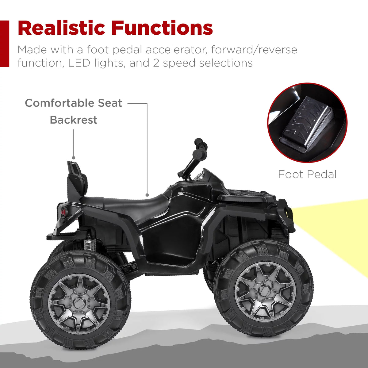 12V Kids Ride-On ATV Quad with Bluetooth, LED Lights - Black I17271