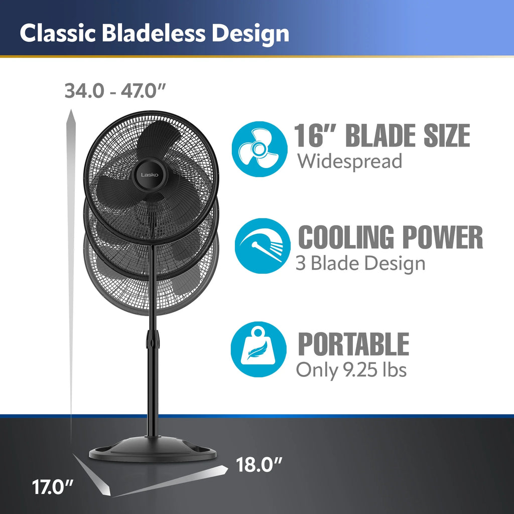 16 Oscillating Adjustable Pedestal Fan with 3-Speeds, Black A4840