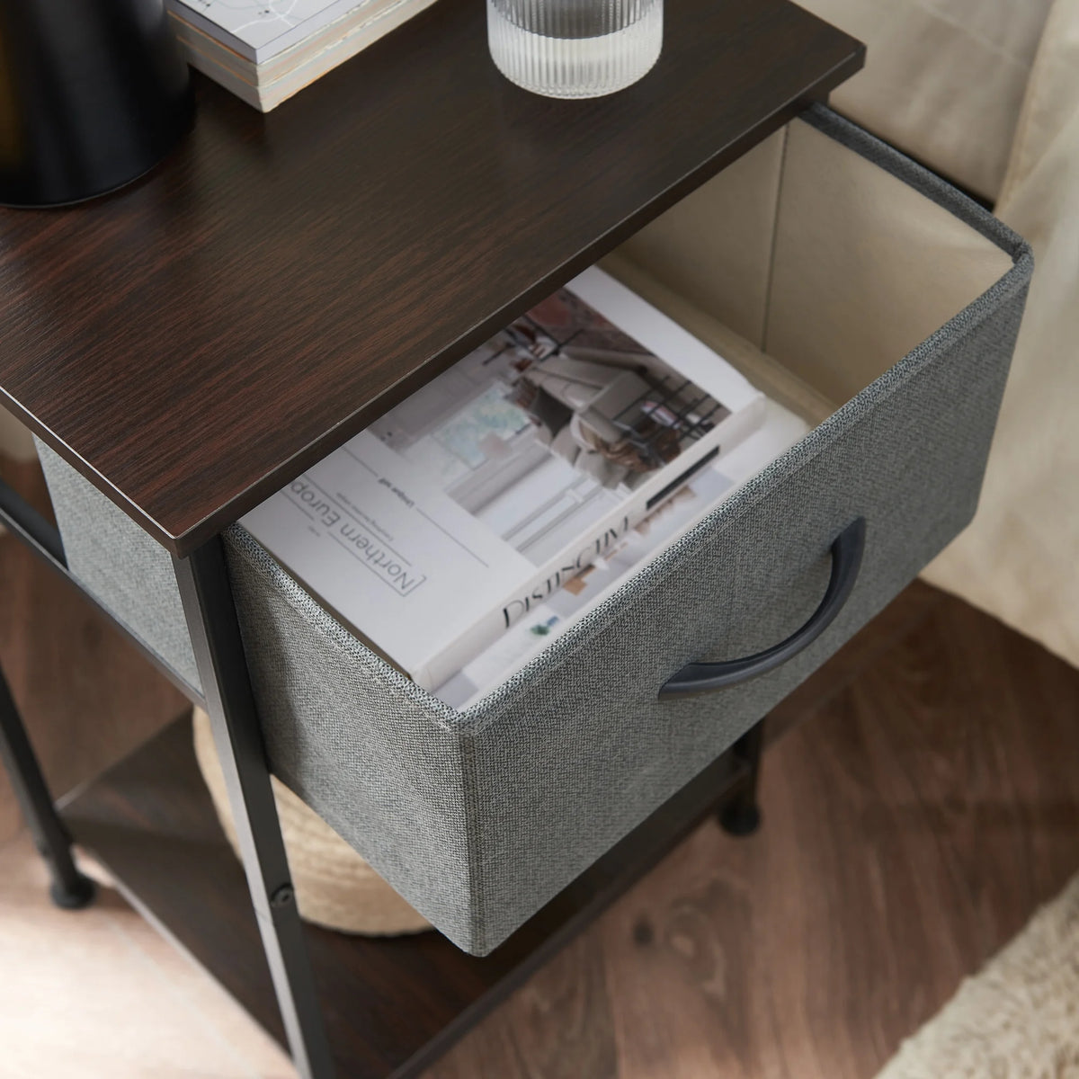 Small Nightstand with Drawer and Storage Shelf T459255