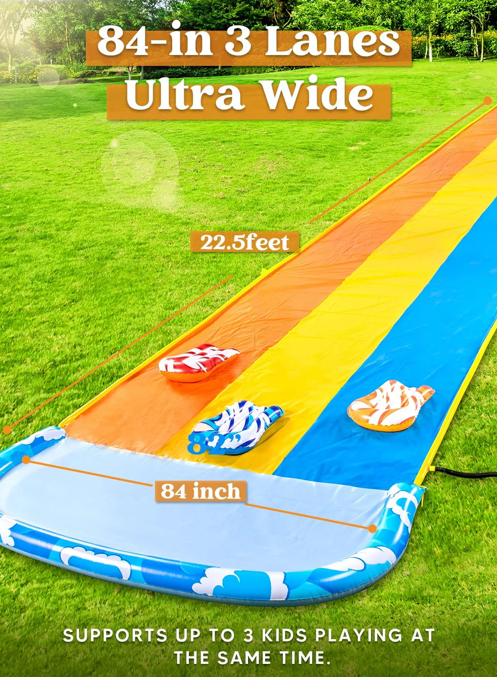 22.5ft Triple Water Slide and 3 Boogie Boards P6553