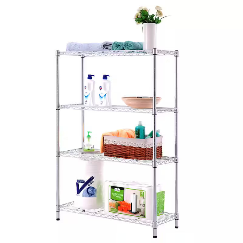 4-Tier Steel Wire Shelving Unit in Chrome P524